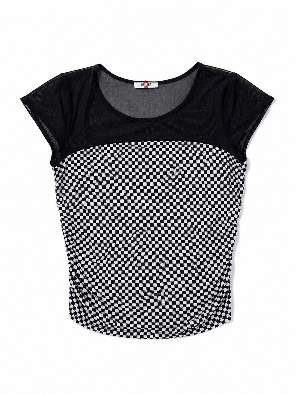 Urvana Black & White Checkerboard Mesh Top | Medium
